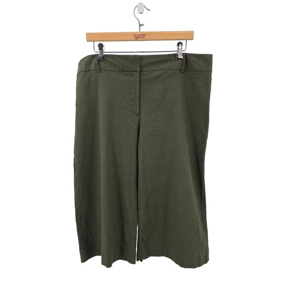 Lane Bryant Green Linen Twill Capri Pants Womens Plus 18 Flat Front High Waist - Picture 1 of 8